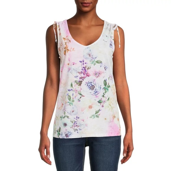 Concepts Women’s SZ XXL (20) Sleeveless Pink Floral Tie Shoulder Tank Top - Picture 1 of 16